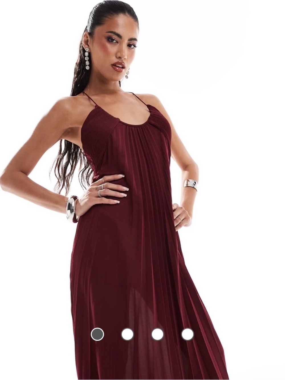ASOS DESIGN Scooped Out Halter Pleated Burgundy Maxi Dress.
